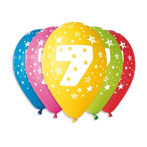 Balónky potisk čísla '7' - 5ks v bal. 30cm